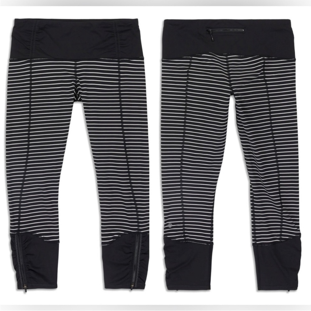 Lululemon Runday Crop In Rare Black And White Parallel Stripe